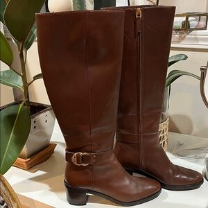 Tory Burch Elegant Brown Leather Knee-High Boots